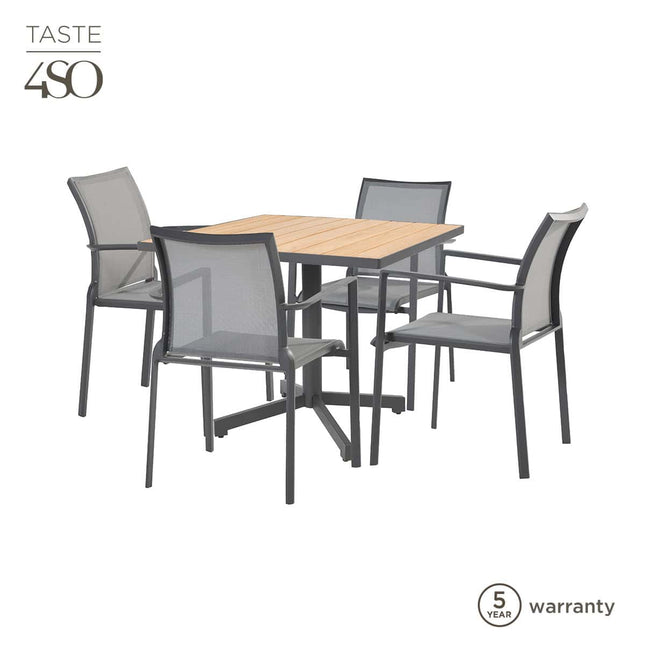Taste 4SO Melbourne dining + Fiesta tafel met teak tafelblad 90 x 90 cm