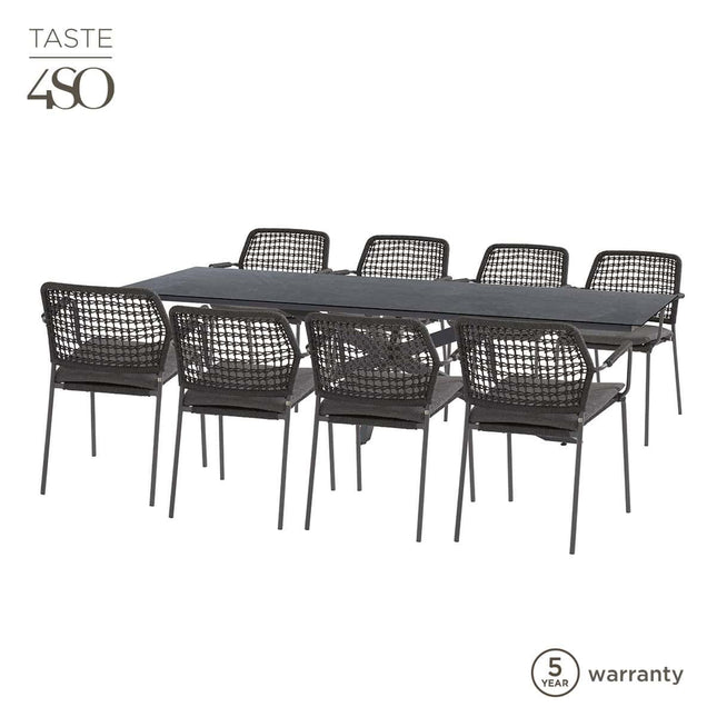 Taste 4SO Barista dining antraciet + Minerva tafel HPL blad donkergrijs 280 x 95 cm