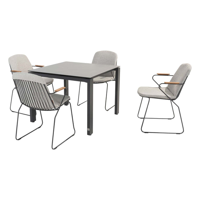 4 Seasons Outdoor Veneto dining antraciet + Goa tafel HPL 95 cm slate antraciet