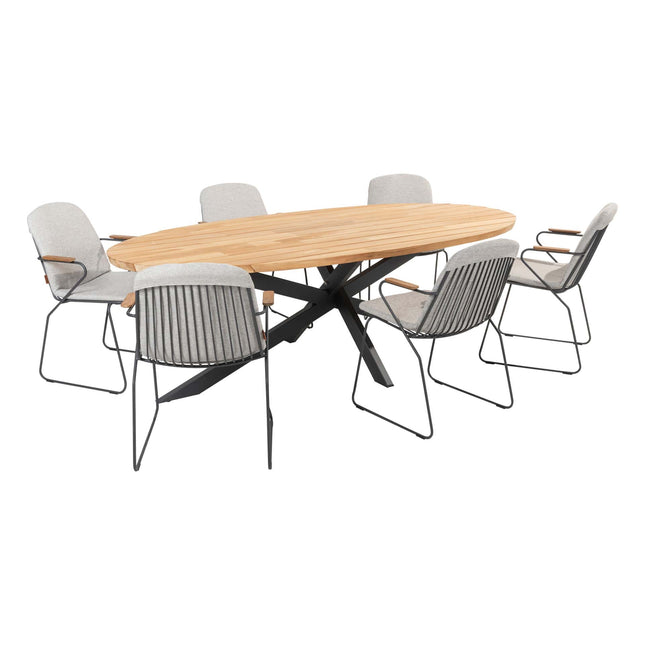4 Seasons Outdoor Veneto dining antraciet + Taste 4SO Prado teak tafel ovaal 240 cm