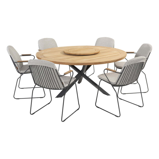 4 Seasons Outdoor Veneto dining antraciet + Taste 4SO Prado teak tafel 160 Ø cm + lazy susan