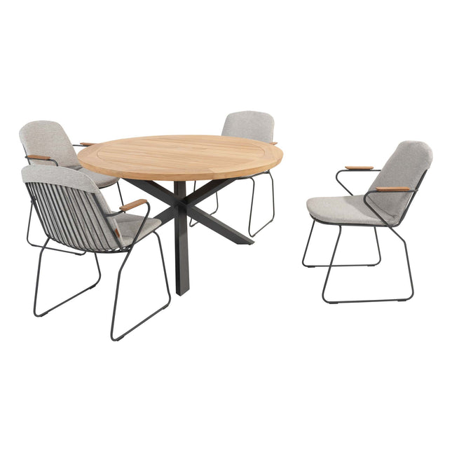 4 Seasons Outdoor Veneto dining antraciet + Taste 4SO Prado teak tafel 130 Ø cm