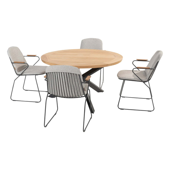 4 Seasons Outdoor Veneto dining antraciet + Taste 4SO Prado teak tafel 130 Ø cm