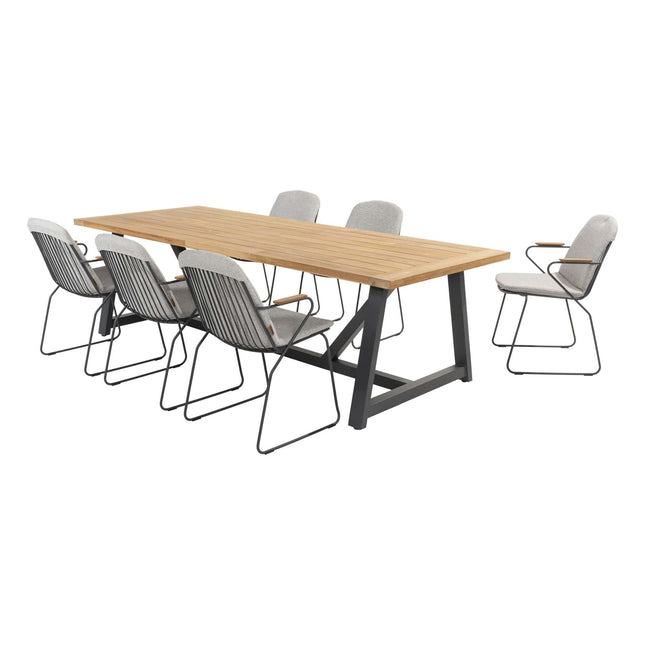 4 Seasons Outdoor Veneto dining antraciet + Taste 4SO Noah teak tafel 260 cm