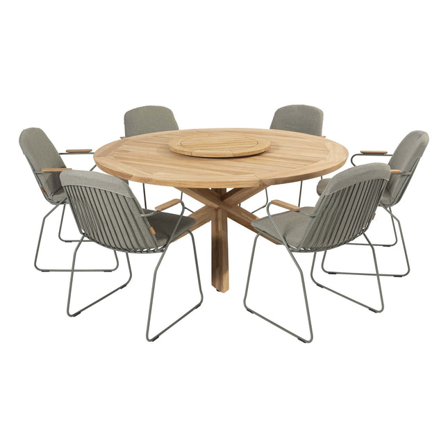 4 Seasons Outdoor Veneto dining olive + Taste 4SO Prado teak tafel 160 Ø cm