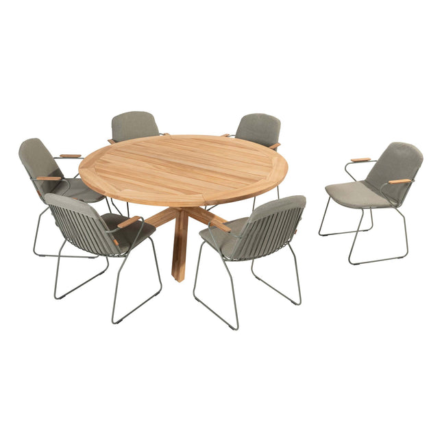 4 Seasons Outdoor Veneto dining olive + Taste 4SO Prado teak tafel 160 Ø cm