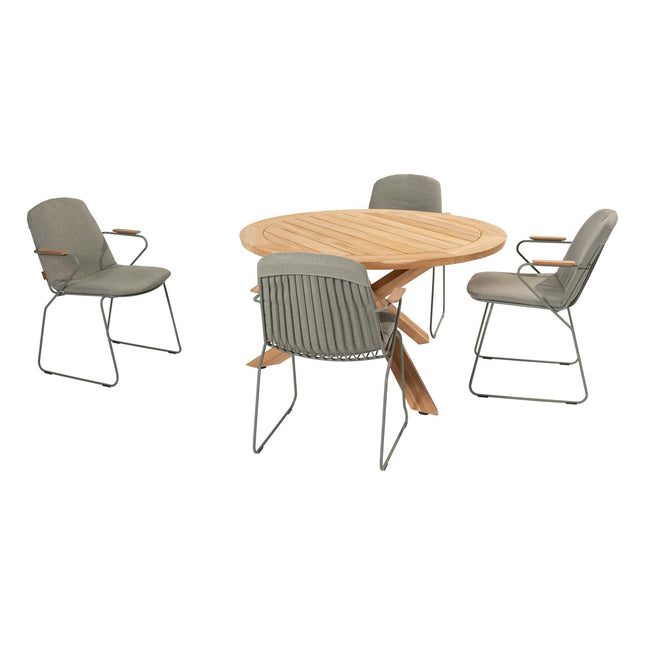 4 Seasons Outdoor Veneto dining olive + Taste 4SO Prado teak tafel 130 Ø cm