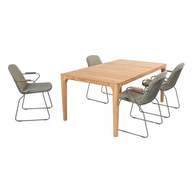 4 Seasons Outdoor Veneto dining olive + Taste 4SO Liam teak tafel 180 cm