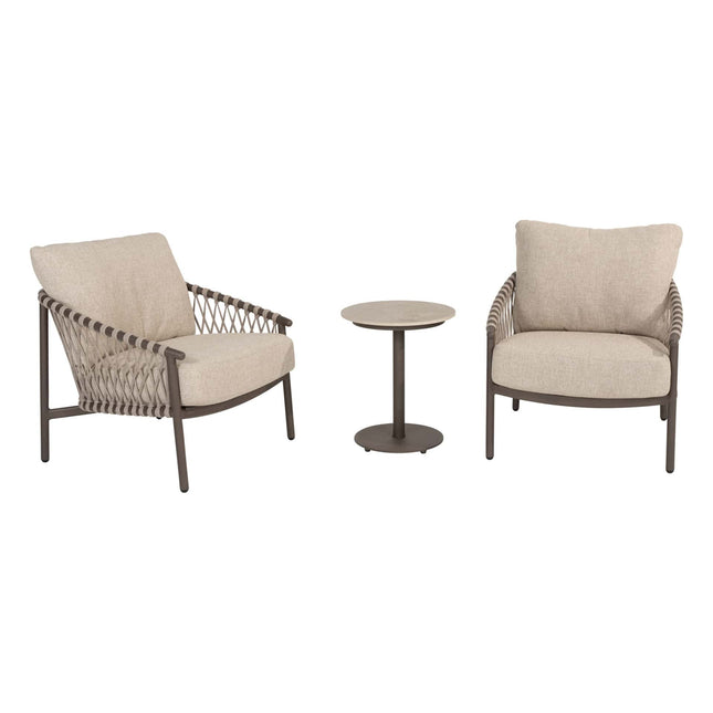 4 Seasons Outdoor Allora bistro loungeset + Boaz bijzettafel 45 Ø cm terre