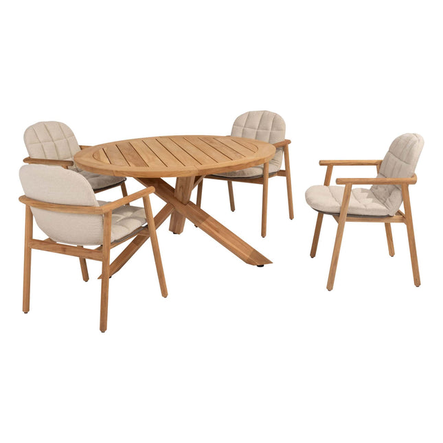 4 Seasons Outdoor Samos dining stoel + Taste 4SO Prado teak tafel 130 Ø cm