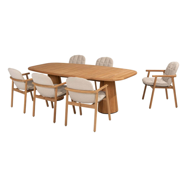 4 Seasons Outdoor Samos dining stoel (6 st.) + Taste 4SO Capri tafel barrel-vorm teak 240 cm