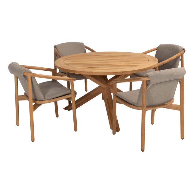 4 Seasons Outdoor Tess dining + Taste 4SO Prado teak tafel 130 Ø cm teak onderstel