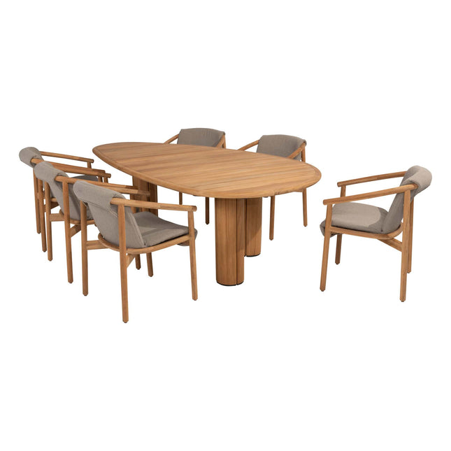 4 Seasons Outdoor Tess dining + Taste 4SO Corsica tafel kiezel-vorm teak 240 x 130 cm
