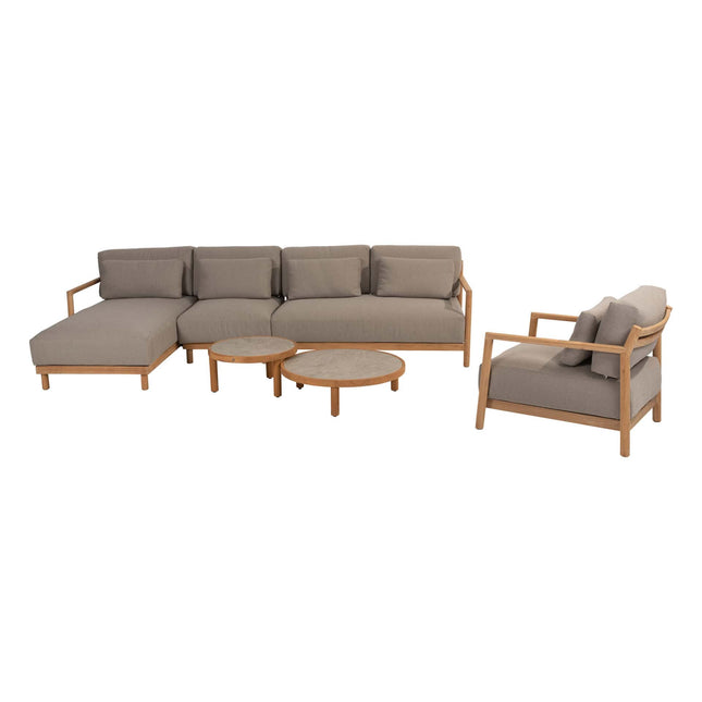 4 Seasons Outdoor Marie chaise lounge bank + center + loungestoel + Finn salontafels keramiek