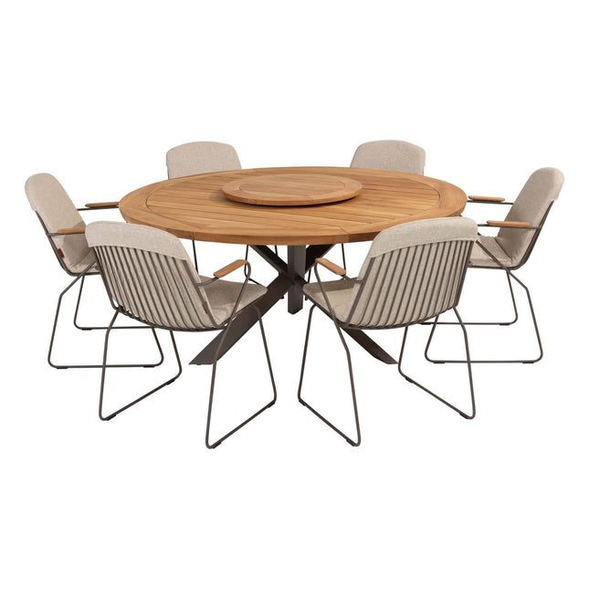 4 Seasons Outdoor Veneto dining terre + Taste 4SO Prado teak tafel 160 Ø cm