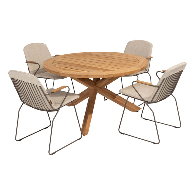 4 Seasons Outdoor Veneto dining terre + Taste 4SO Prado teak tafel 130 Ø cm
