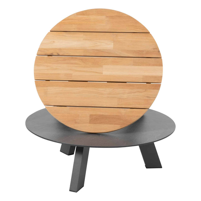 4 Seasons Outdoor Cosmic salontafel met teak tafelblad 65 cm Ø (H 35 cm)