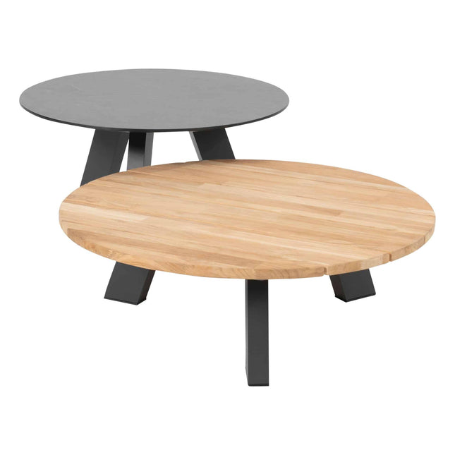4 Seasons Outdoor Cosmic salontafel met teak tafelblad 78 cm Ø (H 25)