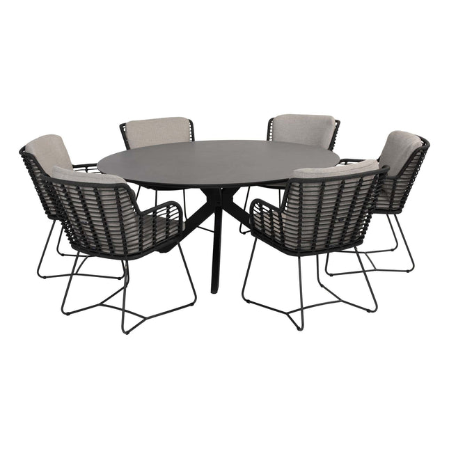 4 Seasons Outdoor Fabrice dining stoel antraciet + Locarno tafel HPL slate antraciet 160 Ø cm