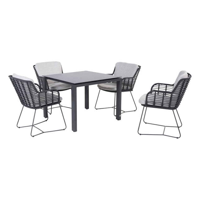 4 Seasons Outdoor Fabrice dining antraciet + Goa tafel HPL slate antraciet 95×95 cm