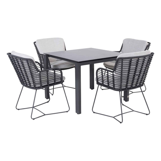 4 Seasons Outdoor Fabrice dining antraciet + Goa tafel HPL slate antraciet 95×95 cm