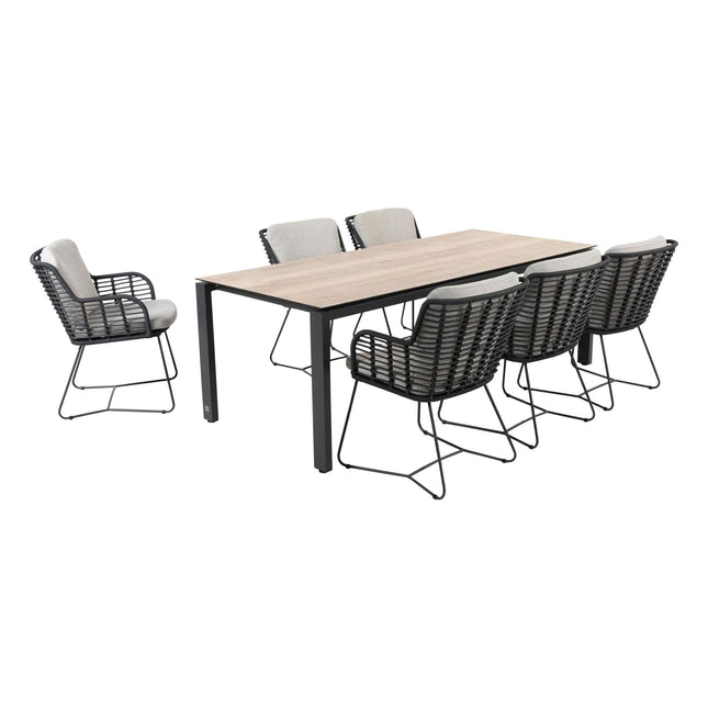 4 Seasons Outdoor Fabrice dining antraciet + 4 Seasons Outdoor Goa tafel HPL wood look 220 cm