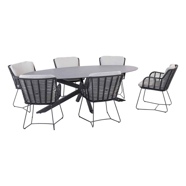 4 Seasons Outdoor Fabrice dining antraciet + Privada tafel ovaal HPL blad 240 cm