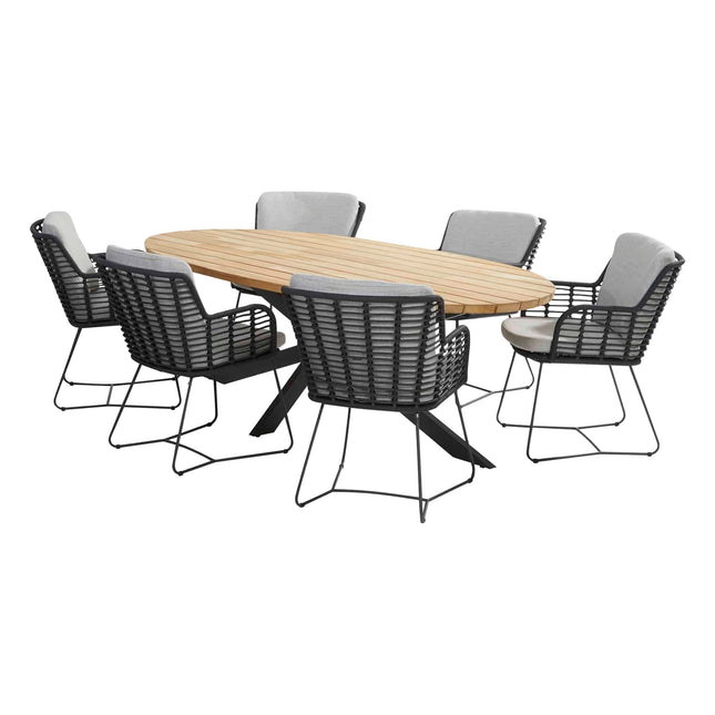 4 Seasons Outdoor Fabrice dining antraciet + Taste 4SO Prado teak tafel ellips 240 cm