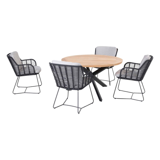 4 Seasons Outdoor Fabrice dining antraciet + Taste 4SO Prado teak tafel 130 Ø cm