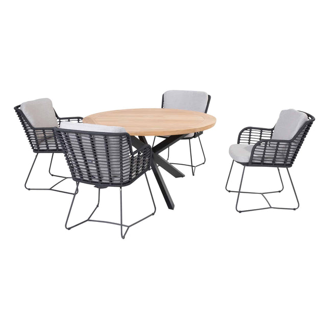 4 Seasons Outdoor Fabrice dining antraciet + Taste 4SO Prado teak tafel 130 Ø cm