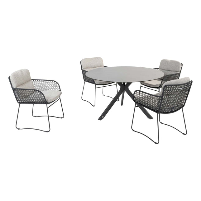 4 Seasons Outdoor Aprilla dining antraciet + Locarno tafel HPL slate antraciet 130 Ø cm