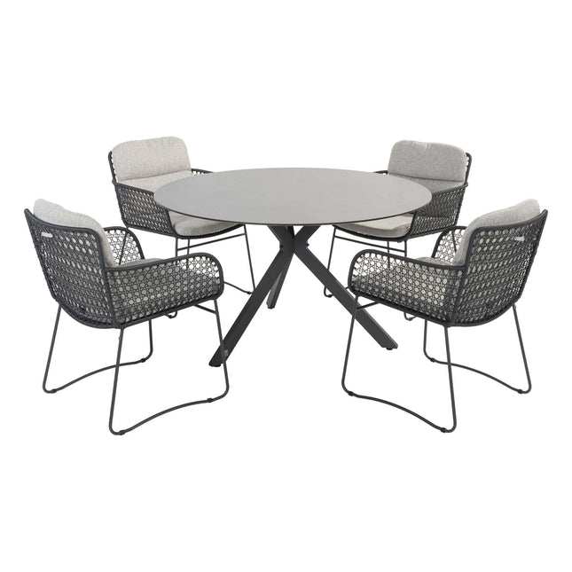 4 Seasons Outdoor Aprilla dining antraciet + Locarno tafel HPL slate antraciet 130 Ø cm