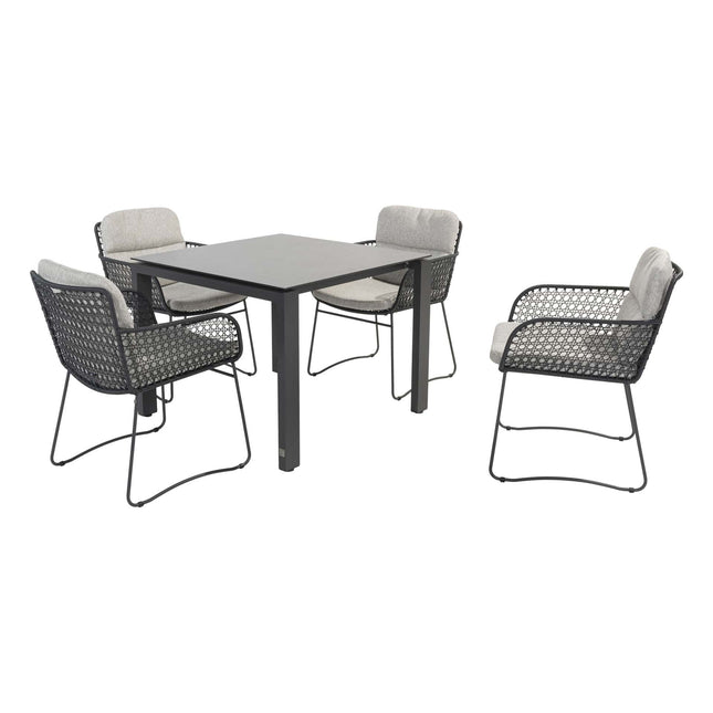 4 Seasons Outdoor Aprilla dining antraciet + Goa tafel HPL 95 cm slate antraciet