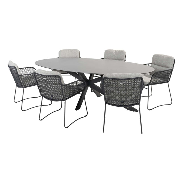 4 Seasons Outdoor Aprilla dining antraciet + Privada tafel ovaal HPL blad 240 cm