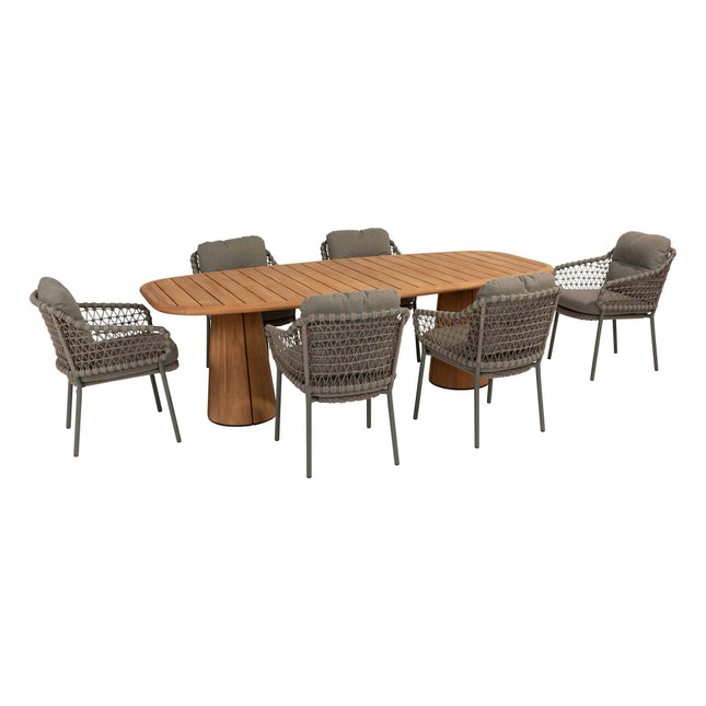 4 Seasons Outdoor Jura dining + Taste 4SO Capri tafel barrel-vorm teak 240 x 110 cm