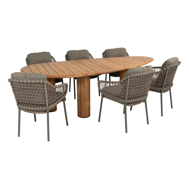 4 Seasons Outdoor Jura dining + Taste 4SO Corsica tafel kiezel-vorm teak 240 x 130 cm