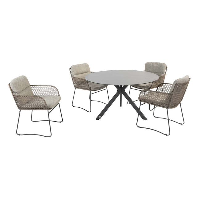 4 Seasons Outdoor Aprilla dining pure (4 st.) + Locarno tafel HPL slate antraciet Ø 130 cm