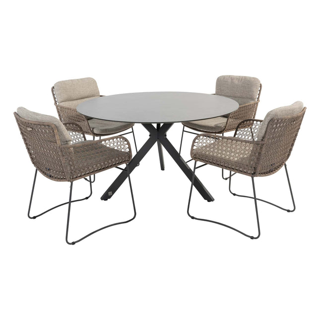 4 Seasons Outdoor Aprilla dining pure (4 st.) + Locarno tafel HPL slate antraciet Ø 130 cm