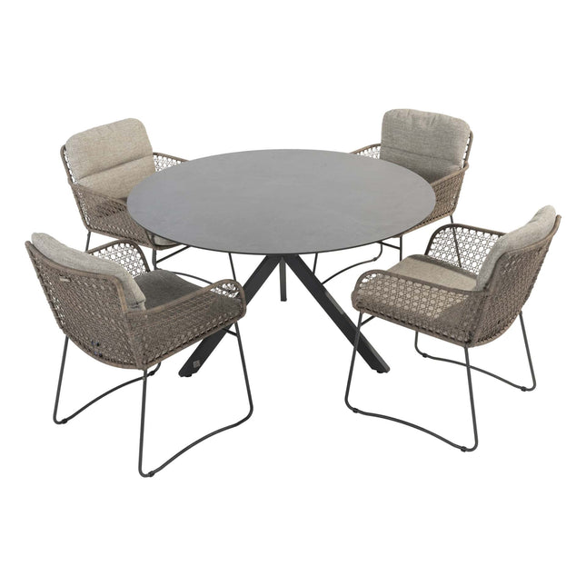 4 Seasons Outdoor Aprilla dining pure (4 st.) + Locarno tafel HPL slate antraciet Ø 130 cm