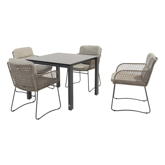 4 Seasons Outdoor Aprilla dining pure (4 st.) + Goa tafel HPL slate antraciet 95 cm