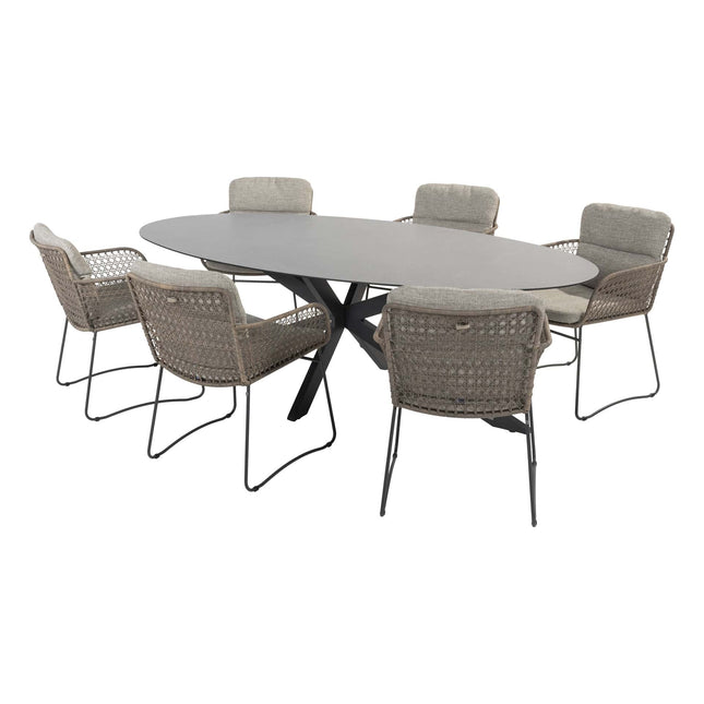 4 Seasons Outdoor Aprilla dining pure (6 st.) + Privada tafel ovaal HPL blad 240 cm