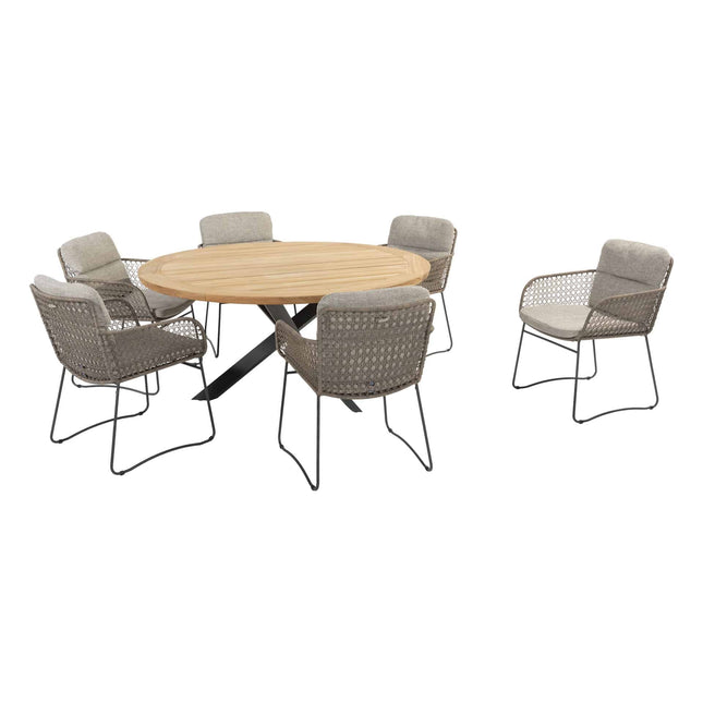 4 Seasons Outdoor Aprilla dining pure (6 st.) + Taste 4SO Prado teak tafel Ø 160 cm