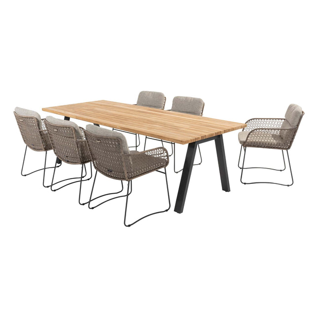 4 Seasons Outdoor Aprilla dining pure (6 st.) + Taste 4SO Ambassador teak tafel 240 cm