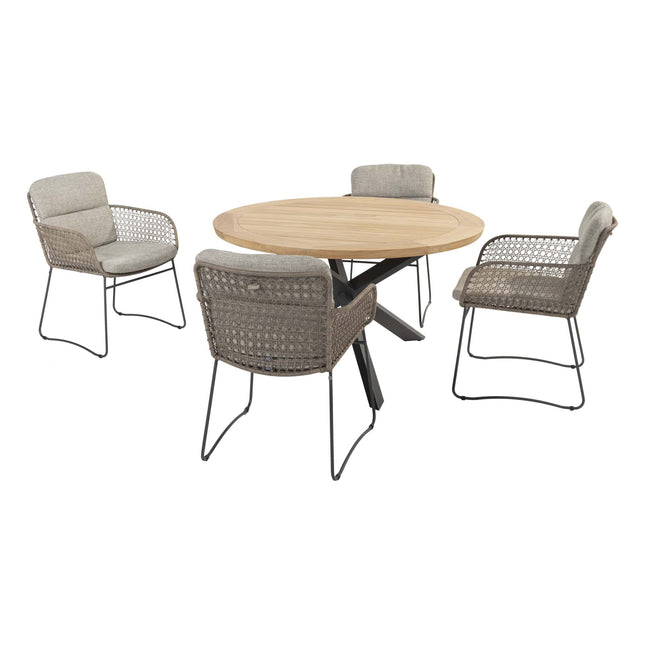 4 Seasons Outdoor Aprilla dining pure (4 st.) + Taste 4SO Prado teak tafel Ø 130 cm