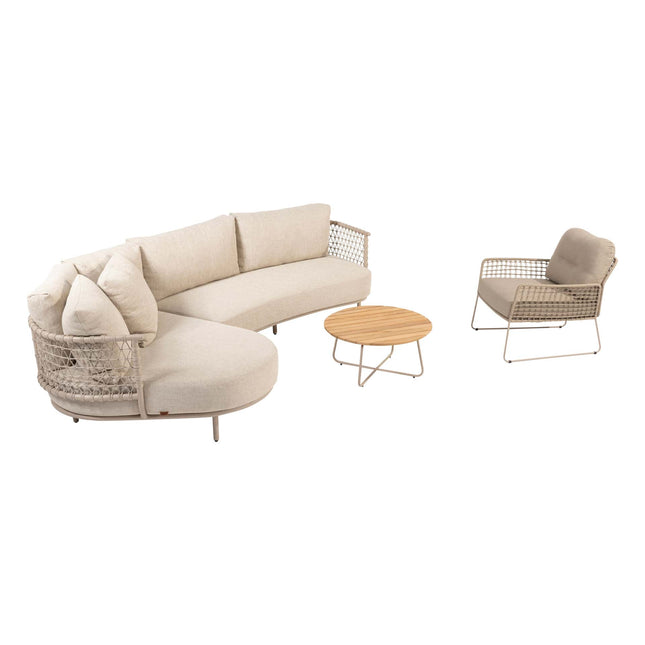 4 Seasons Outdoor Sardinia chaise lounge bank + Taste 4SO Albano lounge stoel + Verdi salontafel 73 Ø cm