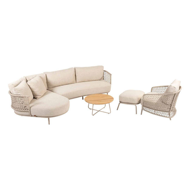 4 Seasons Outdoor Sardinia chaise lounge bank + Taste 4SO Albano lounge stoel + Verdi salontafel 73 Ø cm