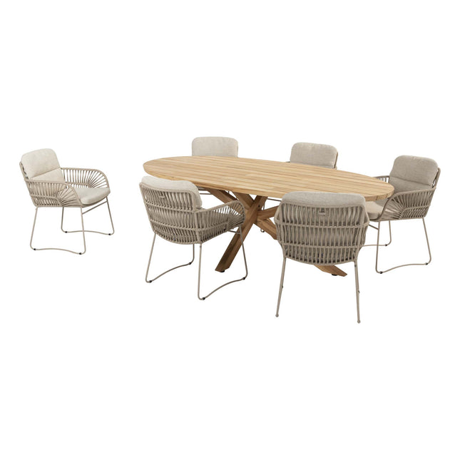 4 Seasons Outdoor Murcia dining latte + Taste 4SO Prado teak tafel ovaal 240 cm