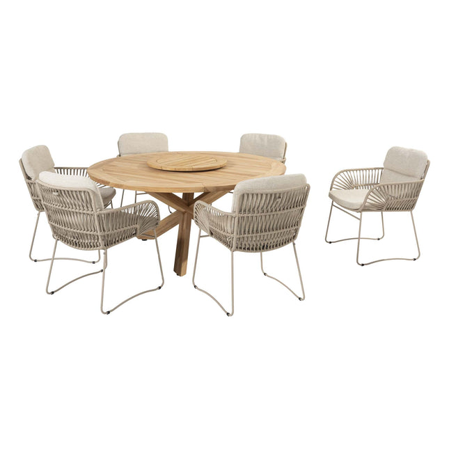 4 Seasons Outdoor Murcia dining latte + Taste 4SO Prado teak tafel 160 Ø cm
