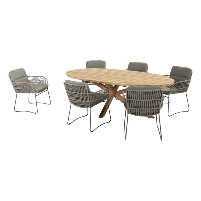 4 Seasons Outdoor Murcia dining olive + Taste 4SO Prado teak tafel ovaal 240 cm