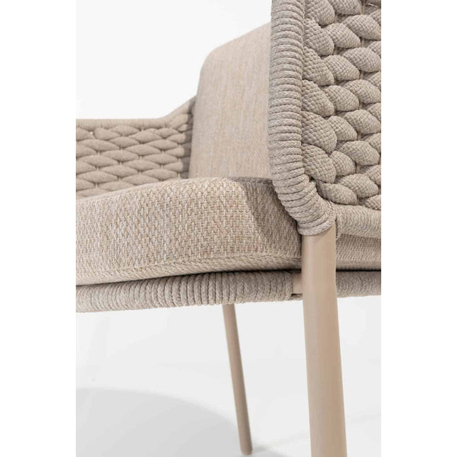 4 Seasons Outdoor Eros dining + Montana tafel barrel keramiek terrazzo 240 cm teak onderstel